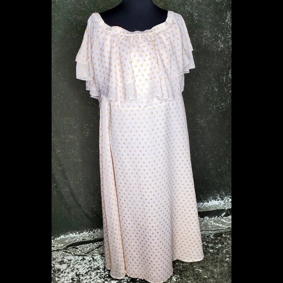 Elloquii White/ Gold Off The Shoulder Dress - Picture 2 of 8